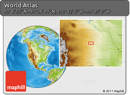 Physical Location Map of the Area around 40° 23' 48" N, 100° 13' 29" W