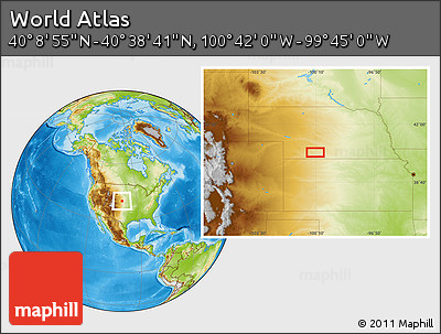 Physical Location Map of the Area around 40° 23' 48" N, 100° 13' 29" W