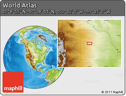 Physical Location Map of the Area around 40° 23' 48" N, 100° 13' 29" W