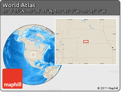 Shaded Relief Location Map of the Area around 40° 23' 48" N, 100° 13' 29" W