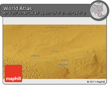 Physical 3D Map of the Area around 40° 23' 48" N, 102° 55' 30" E
