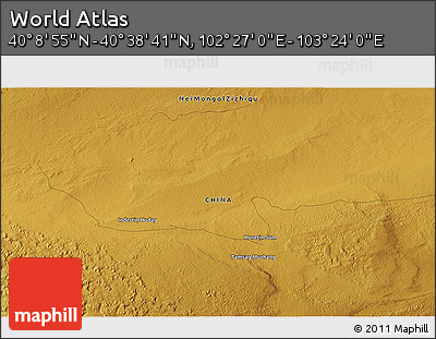 Physical 3D Map of the Area around 40° 23' 48" N, 102° 55' 30" E