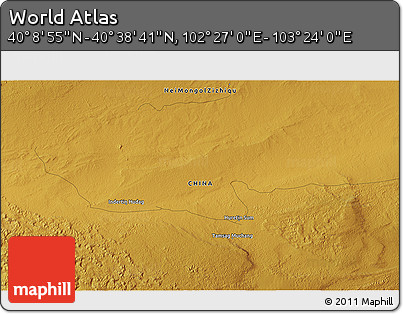 Physical 3D Map of the Area around 40° 23' 48" N, 102° 55' 30" E