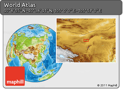 Physical Location Map of the Area around 40° 23' 48" N, 105° 28' 29" E