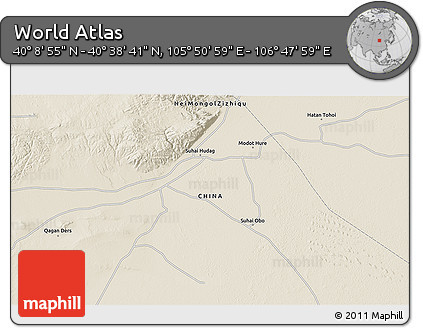 Shaded Relief 3D Map of the Area around 40° 23' 48" N, 106° 19' 29" E