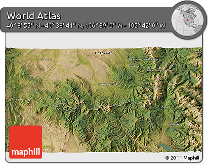 Satellite 3D Map of the Area around 40° 23' 48" N, 106° 10' 30" W