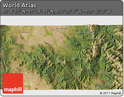 Satellite 3D Map of the Area around 40° 23' 48" N, 106° 10' 30" W