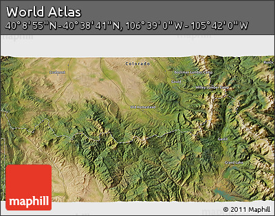 Satellite 3D Map of the Area around 40° 23' 48" N, 106° 10' 30" W