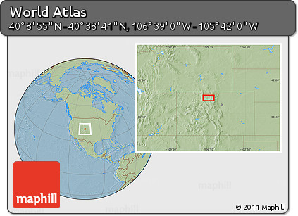 Savanna Style Location Map of the Area around 40° 23' 48" N, 106° 10' 30" W, hill shading