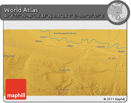 Physical 3D Map of the Area around 40° 23' 48" N, 108° 52' 30" E