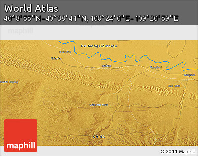Physical 3D Map of the Area around 40° 23' 48" N, 108° 52' 30" E