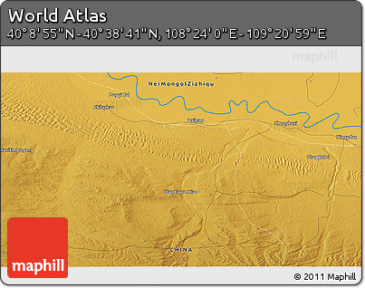 Physical 3D Map of the Area around 40° 23' 48" N, 108° 52' 30" E