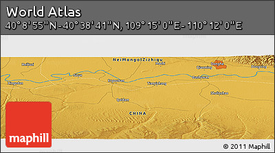 Physical Panoramic Map of the Area around 40° 23' 48" N, 109° 43' 29" E