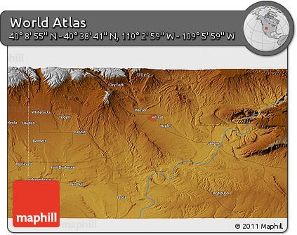 Physical 3D Map of the Area around 40° 23' 48" N, 109° 34' 29" W