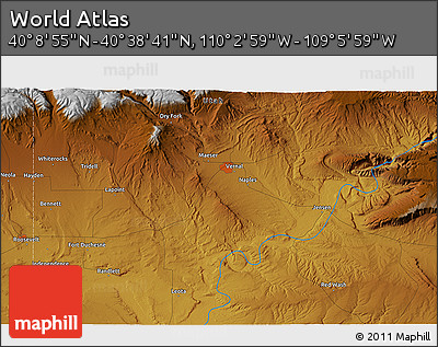 Physical 3D Map of the Area around 40° 23' 48" N, 109° 34' 29" W