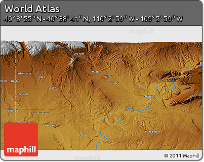 Physical 3D Map of the Area around 40° 23' 48" N, 109° 34' 29" W