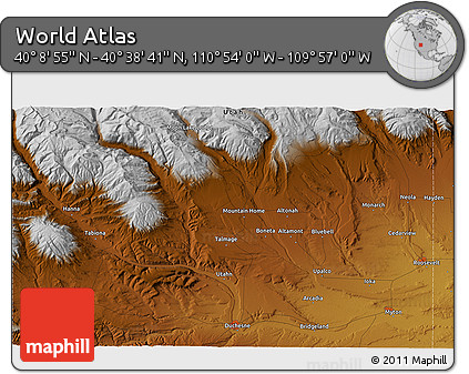 Physical 3D Map of the Area around 40° 23' 48" N, 110° 25' 30" W
