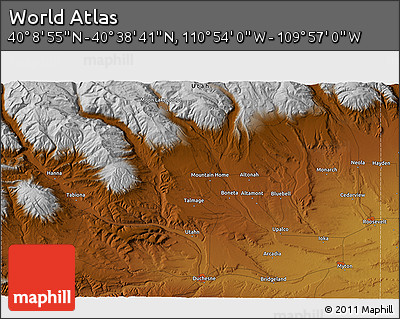 Physical 3D Map of the Area around 40° 23' 48" N, 110° 25' 30" W
