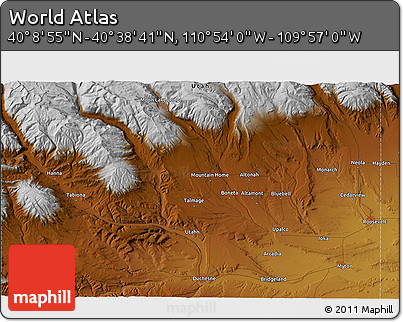 Physical 3D Map of the Area around 40° 23' 48" N, 110° 25' 30" W