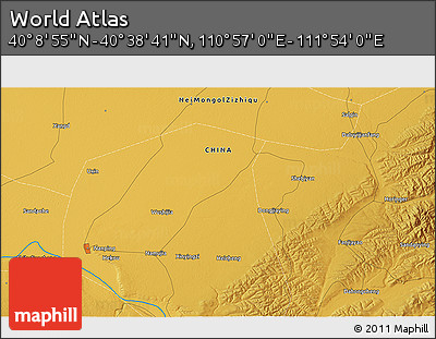 Physical 3D Map of the Area around 40° 23' 48" N, 111° 25' 30" E