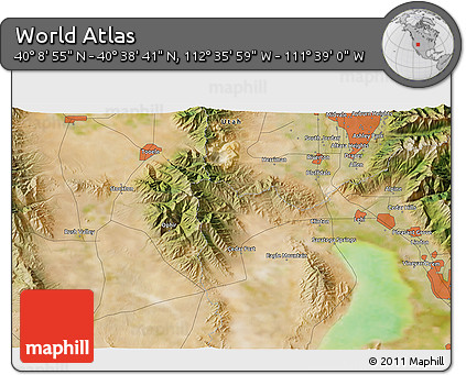 Satellite 3D Map of the Area around 40° 23' 48" N, 112° 7' 30" W