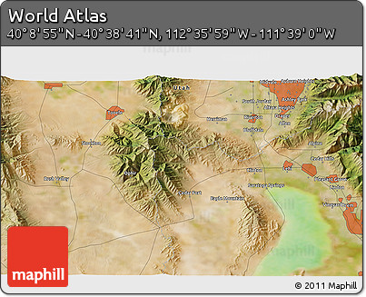 Satellite 3D Map of the Area around 40° 23' 48" N, 112° 7' 30" W