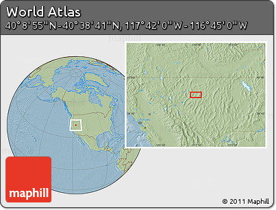 Savanna Style Location Map of the Area around 40° 23' 48" N, 117° 13' 29" W, hill shading