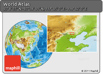 Physical Location Map of the Area around 40° 23' 48" N, 118° 13' 29" E