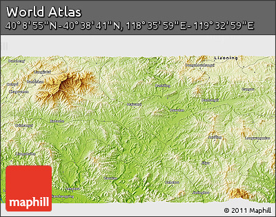 Physical 3D Map of the Area around 40° 23' 48" N, 119° 4' 29" E