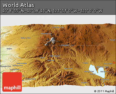 Physical 3D Map of the Area around 40° 23' 48" N, 121° 28' 29" W