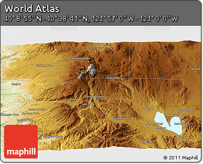 Physical 3D Map of the Area around 40° 23' 48" N, 121° 28' 29" W