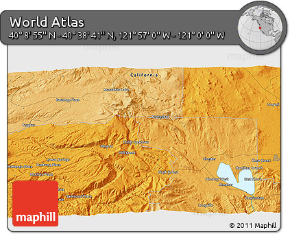 Political 3D Map of the Area around 40° 23' 48" N, 121° 28' 29" W