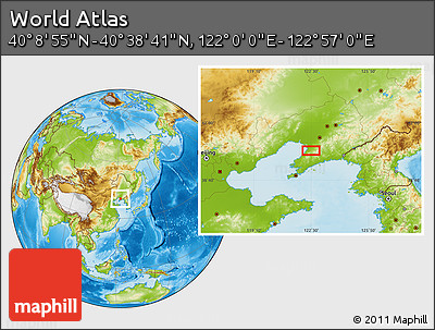 Physical Location Map of the Area around 40° 23' 48" N, 122° 28' 29" E