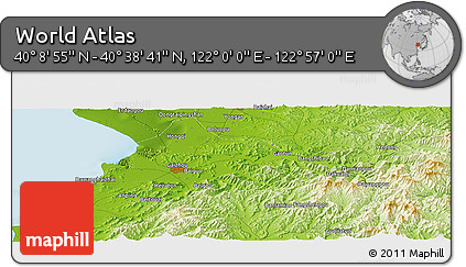 Physical Panoramic Map of the Area around 40° 23' 48" N, 122° 28' 29" E