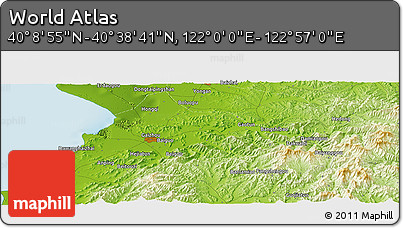 Physical Panoramic Map of the Area around 40° 23' 48" N, 122° 28' 29" E