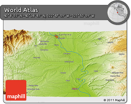 Physical 3D Map of the Area around 40° 23' 48" N, 122° 19' 29" W
