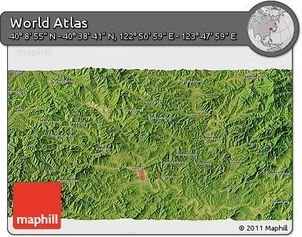 Satellite 3D Map of the Area around 40° 23' 48" N, 123° 19' 29" E