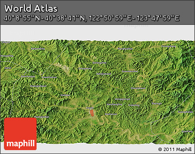 Satellite 3D Map of the Area around 40° 23' 48" N, 123° 19' 29" E