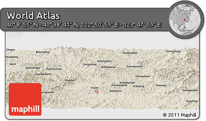 Shaded Relief Panoramic Map of the Area around 40° 23' 48" N, 123° 19' 29" E