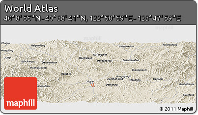 Shaded Relief Panoramic Map of the Area around 40° 23' 48" N, 123° 19' 29" E