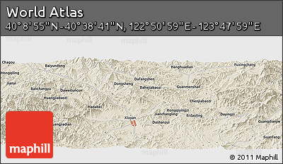 Shaded Relief Panoramic Map of the Area around 40° 23' 48" N, 123° 19' 29" E