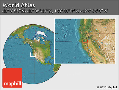 Satellite Location Map of the Area around 40° 23' 48" N, 123° 10' 30" W