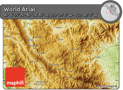 Physical Map of the Area around 40° 23' 48" N, 123° 10' 30" W