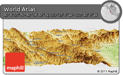Physical Panoramic Map of the Area around 40° 23' 48" N, 123° 10' 30" W
