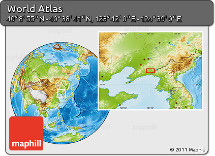 Physical Location Map of the Area around 40° 23' 48" N, 124° 10' 30" E