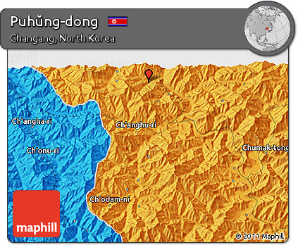 Political 3D Map of Puhŭng-dong