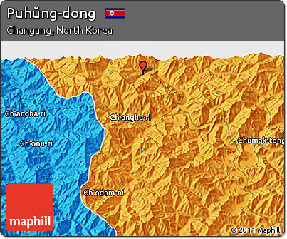 Political 3D Map of Puhŭng-dong