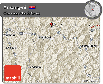 Shaded Relief Map of Ansang-ni