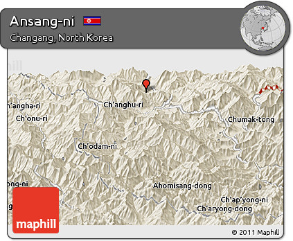 Shaded Relief Panoramic Map of Ansang-ni