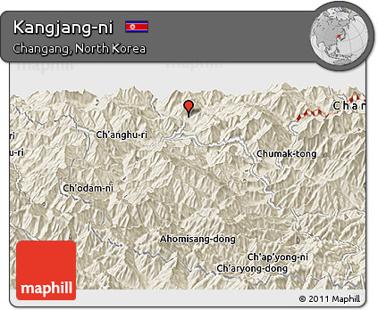 Shaded Relief Panoramic Map of Kangjang-ni